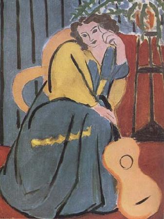 Henri Matisse Woman in Yellow and blue with Guitar (mk35) oil painting image